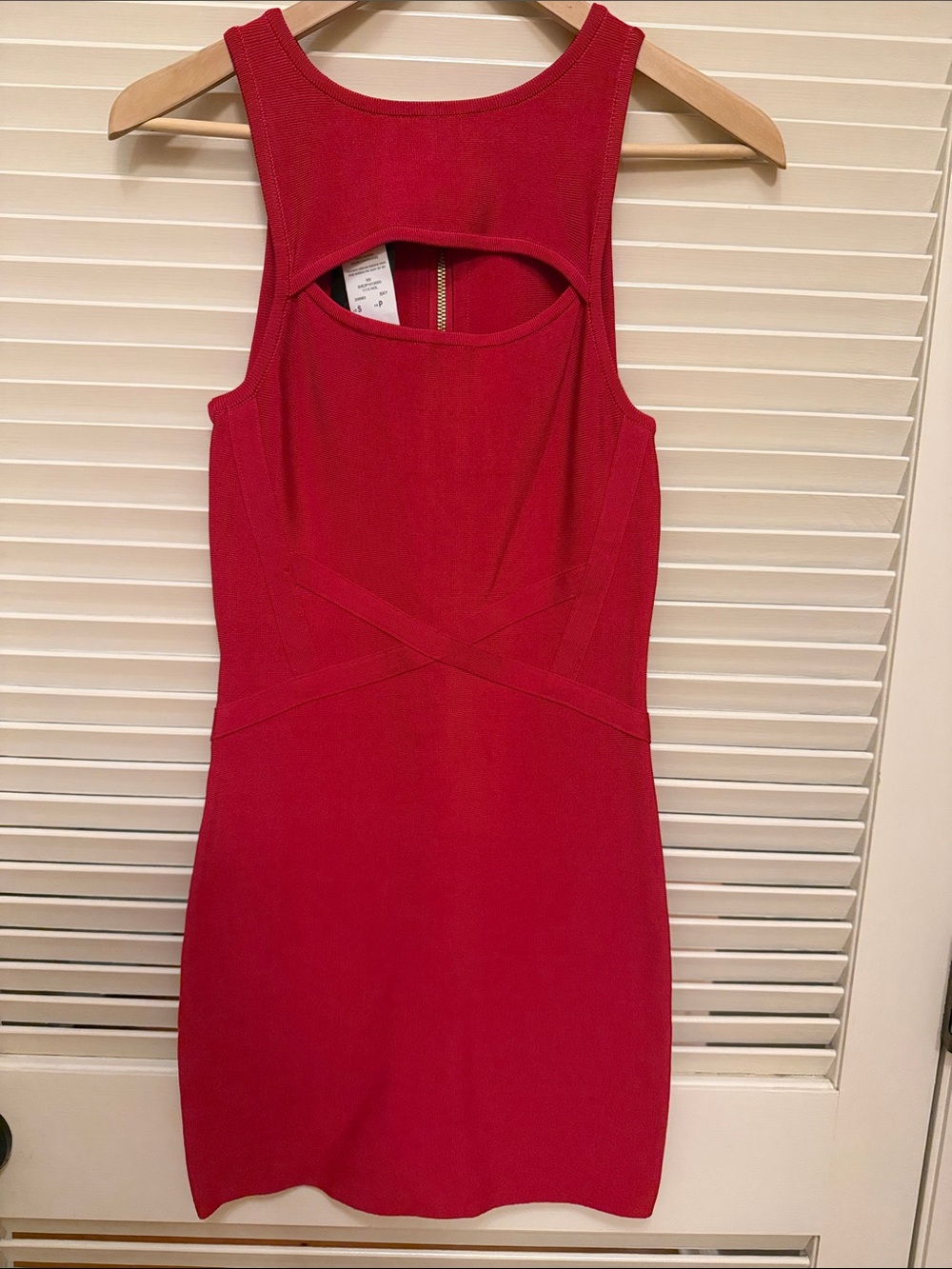bebe Peekaboo Crew Neck Bandage Dress in Red, Size Small, New with Tags
